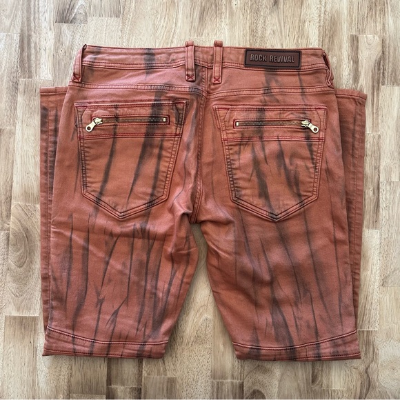 Rock Revival Moto Jeans Ivan Slim Straight Mens Size 40 Orange Biker Y2K Dye - Picture 4 of 6